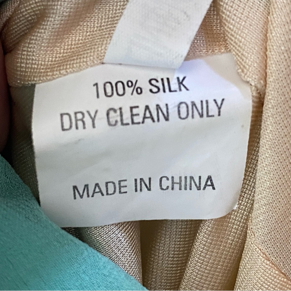 Vintage Mandalay green teal silver sequin beaded sleeveless v-neck silk dress - Picture 10 of 13